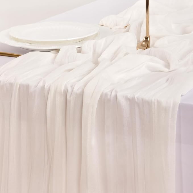 Cheesecloth Table Runner White Fall Boho Wedding Birthday Party Home Decor | Ivory White 10pcs Rustic Gauze 10FT Cheese Cloth Sheer Farmhouse Dining Runner for Baby Shower Bridal Holiday Decorations