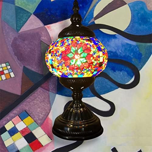 SILVERFEVER Handcrafted Mosaic Turkish Lamp Moroccan Glass Table Desk Bedside Light Bronze Base with E12 Bulb (Christmas Starburts)