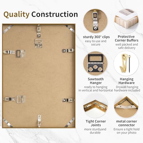 Fun Memories 12x16 Metal Picture Frame - Aluminum With Shatter-Resistant Glass - Displays 9x12 Photos With Mat or 12x16 Images Without Mat - Ideal for Home or Office Decor - Set of 1 - Bronze