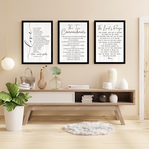 Vintage Rustic Bible Verse Framed Wall Art Set of 3, 16''×24'' Retro Positive Religious Christian Quotes Sign for God Jesus Christ Prayer, Cottagecore Holy Inspirational Catholic Scripture Decor