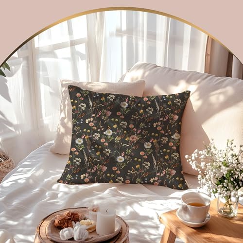 Rustic Moody Wildflower Pillow Cover 18x18 Double-Sided, Vintage Spring Boho Daisy Floral Botanical Decorative Throw Pillow Cover for Home Bedroom Living Room