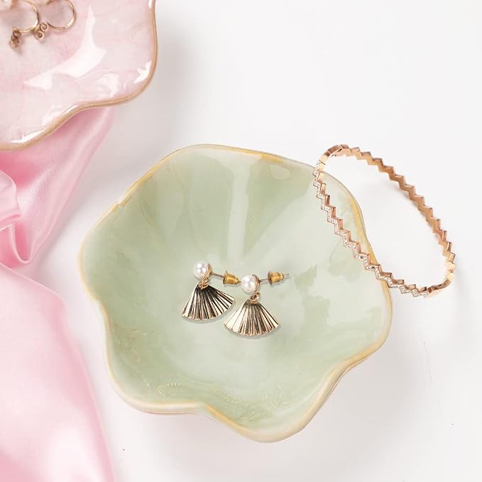 Binoster Ceramic Jewelry Dish,Leaf Jewelry Tray Key Tray,Small Ring Dish Holder Jewelry Plate Trinket Tray Catchall Tray Nightstand Decor For Entryway Green Table Room Decor