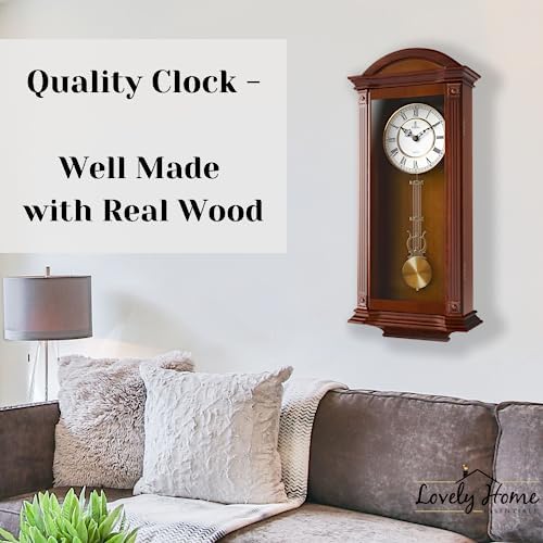Pendulum Wall Clock, Large Hanging Wooden Grandfather Wall Clock, Quiet