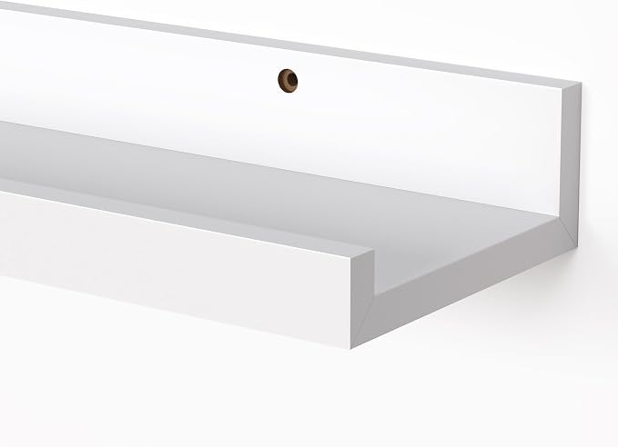 Heimlove Picture Ledge Shelf, Small Floating Shelves Set of 2, 16 Inches Picture Shelf for Wall with Ledge, Kids Bookshelf Wall Mounted for Living Room Bedroom Decor Books Photo Frames, White