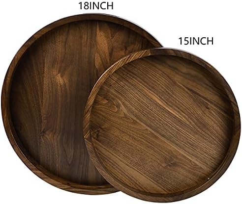 15" Round M-Small Black Walnut Wood Ottoman Tray with Handle