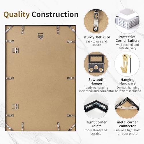 24x28 Metal Picture Frame with 22x26 Mat, Brushed Aluminum Finish, Tempered Glass, and Attached Hanging Hardware - Versatile Wall Display Frames for Vertical or Horizontal Orientation, Black, 1 Pack