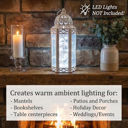 Vela Lanterns Decorative Indoor Moroccan Candle Holder, White, M, 2-Pack