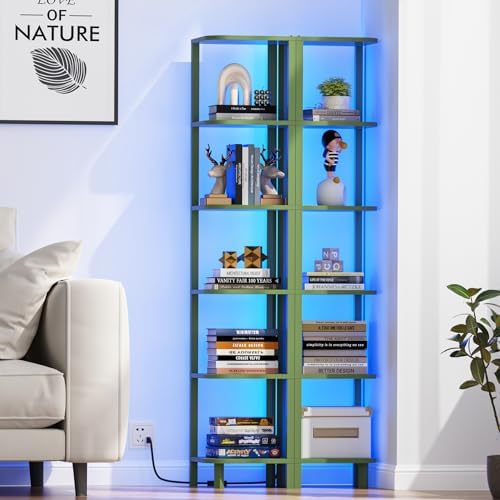 TUTOTAK Corner Shelf with LED Light, 6-Tier Corner Bookshelf