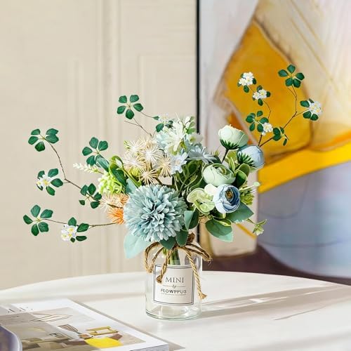 4 Pcs 39" Artificial Tree Branches with Green Leaves & White Flowers