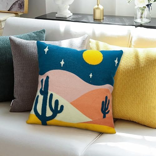JASEN Abstract Boho Pillow Covers 18x18,Soft Mid Century Geometric Cactus Decorative Throw Pillows for Couch Bed Sofa Bedroom(Only 1 Pillow Cover) (Cactus, 18" x 18")