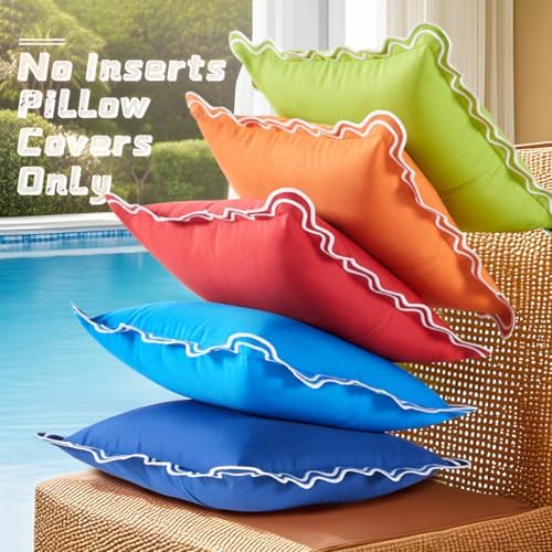 Red Scalloped Outdoor Throw Pillow Covers 18x18 Waterproof & Fade-Resistant