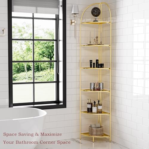 Crofy 6-Tier Foldable Corner Shelf, Metal Gold Frame & Shelves