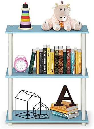 Furinno TURN-N-TUBE Storage Shelves, 3-Tier Book Shelf, Corner Shelf, Toolless Open Shelves, for Organization and Storage, Living Room, Garage, Home Office, Light Blue