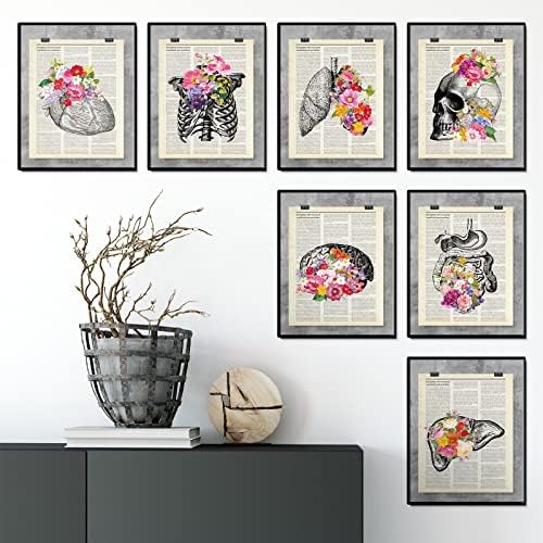 Jetec 12 Pieces Medical Dictionary Art Set 8 x 10 Inch Anatomy Decor Vintage Anatomical Posters Vintage Floral Human Wall Decor for Doctor Office Clinic Gift for Nurses Med