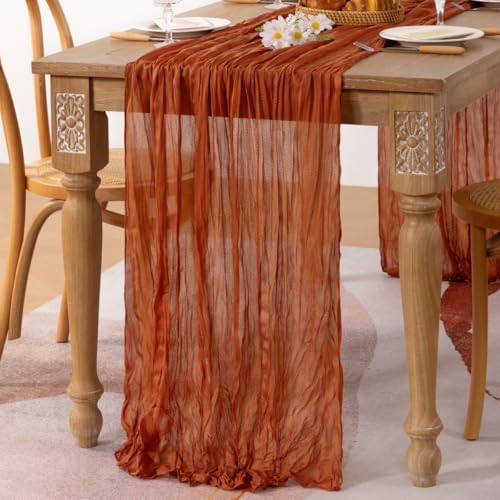 3 Pack Cheesecloth Terracotta Table Runner 10ft Rustic Gauze Decor