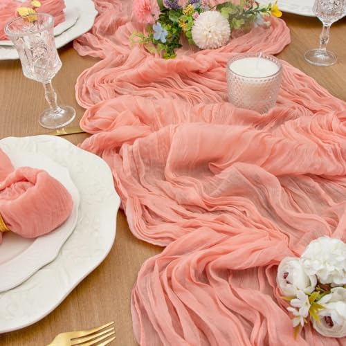 FEXIA Pink Cheesecloth Table Runner Girl Baby Shower Bridal Decorations