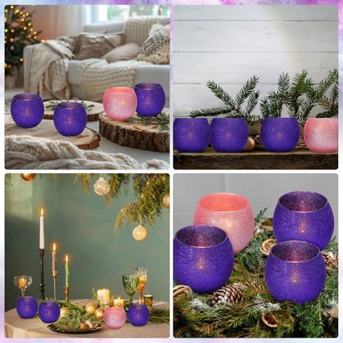 Mumufy 4 Set Christmas Advent Candle Holders Glass Glitter Tealight