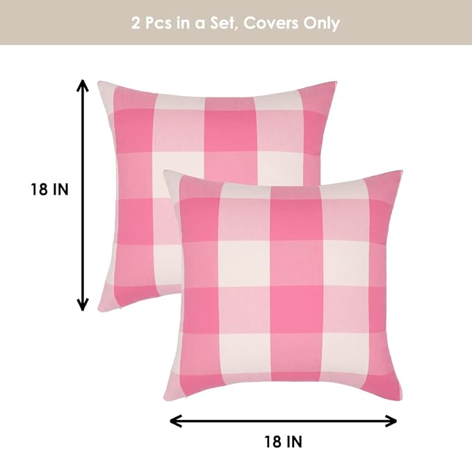 Valentines Day Decorative Throw Pillow Covers Pink and White Buffalo Check Plaid Cushion Cases 18 x 18In Pack of 2 Farmhouse Decor for Couch Sofa Bedroom Patio Outdoor