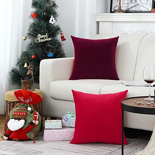 Jeneoo Set of 2 Comfy Accent Soft Velvet Throw Pillow Covers for Sofa Couch, Invisible Zipper Decorative Solid Square Cushion Cases for Livingroom Car (16 x 16 Inches, Army Green)