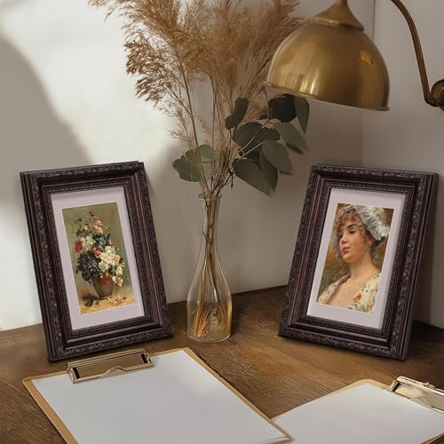 eletecpro 4x6 Vintage Picture Frame, Glass Cover, Brown, 2-Pack