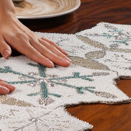 ALPHA Living HOME 36-Inch Beaded Table Runner, Glitz Decorative Runner for Dining Table, Wedding, Bridal Shower, Christmas & Farmhouse Décor, Chiffon White Sapphire