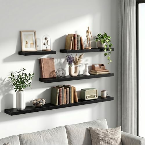 Vivelove 30 Inch Floating Shelves Wall Mounted for Display, 6.5 Deep Duty Shelves with Invisible Brackets for Living Room,Bedroom,Kitchen, Bathroom Storage & Decor,30" Wx6.5 Dx1.4 H - Black