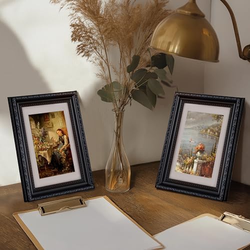eletecpro 4x6 Vintage Picture Frame, Glass Cover, Black, 2-Pack
