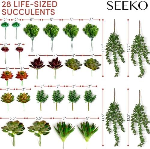 SEEKO Succulents Plants Artificial Unpotted – 28 Pack Fake Plants Set