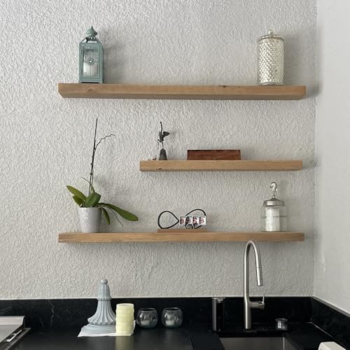 joelsantiques 48 inch Wooden Floating Shelves for Wall - 48x6x2 in, High End Solid Natural Wood, Heavy Duty Bracket, Wall Mounted for Bathroom, Living Room, Bedroom, Office Floating Storage - Beige