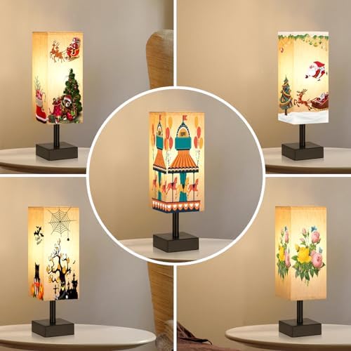 aooshine Small Bedside Table Lamp for Bedroom - Square Cream Fabric Shade