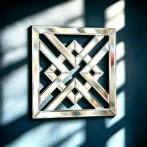 QMDECOR 12x12 Inch Geometric Wall Mirror with Beveled Edge - Modern Silver Decorative Mirror for Living Room, Entryway, Hallway & Bedroom - Durable Black MDF Backing with 3 Hanging Hooks