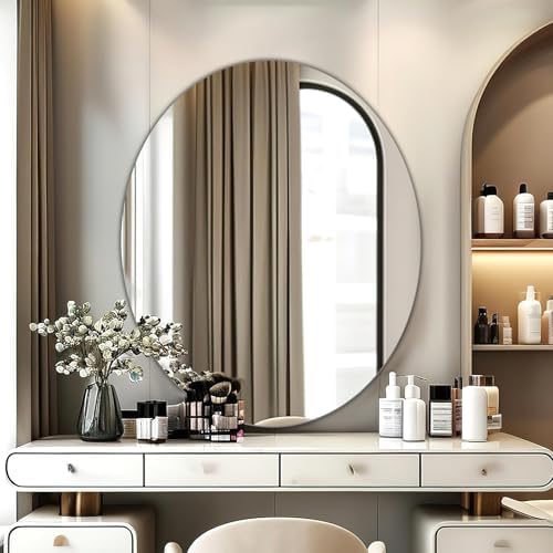 JUNEBRUSHS Oval Mirror, Acrylic Oval Bathroom Mirrors 17x14 Inchs | Unbreakable Frameless Wall-Mounted Mirrors, for Wall Bedroom Home Decor