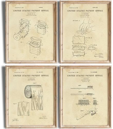 Bathroom Patent (Set of 4) Art Print - 11x14 (Unframed) | Vintage-Inspired Art print | Bathroom Décor | Bathroom Wall Décor | Bathroom Wall Art | Inspirational Home Décor | Stylish and Elegant