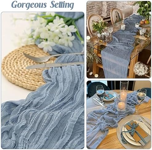 6 Pieces Dusty Blue 10FT Cheesecloth Table Runner Boho Gauze Fabric Table Runner Rustic Sheer Runner for Wedding Birthday Baby Shower Party Boho Table Decoration(Dusty Blue)