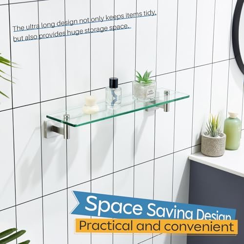 KOKOSIRI Floating Shelf Bathroom Wall Mount Shelves 20-Inch for Bedroom Living Room Kitchen Hanging Rack Brushed Stainless Steel 2 Pack B1105BR-L20-P2