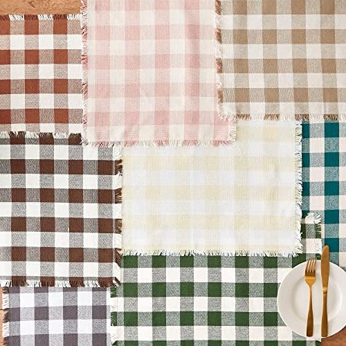 DII Fringed Check Tabletop, Placemat Set, 13x19, Natural, 6 Count