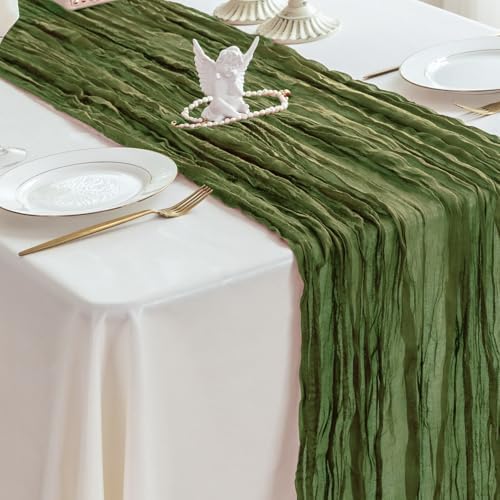 Sioloc 10 Pack Moss Green Cheesecloth Table Runner 120'' x 35'',Spring Easter Decor Soft Gauze Boho Wedding Table Decor for 10ft Table Birthday Party,Baby Shower, Bridal Shower, Home & Event Decor