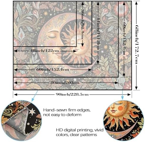 Accnicc Vintage Sun and Moon Tapestry Boho Hippie Floral Wall Tapestry for Bedroom Aesthetic Brown Celestial Spiritual Botanical Plant Small Tapestries Wall Hanging for Living Room Dorm 60 x 44 Inch