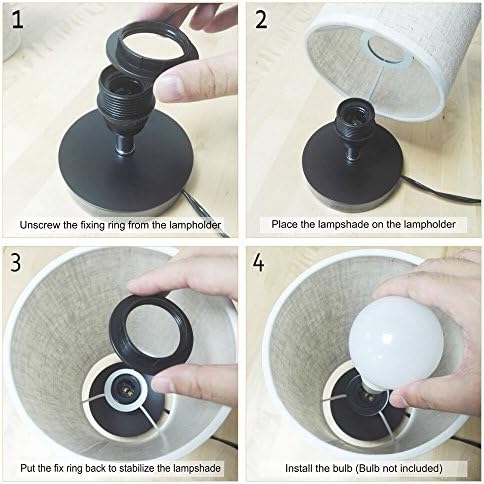 lifeholder Table Lamp, Bedside Nightstand Lamp, Simple Desk Lamp, Fabric Wooden Table Lamp for Bedroom Living Room Office Study, Cylinder Black Base