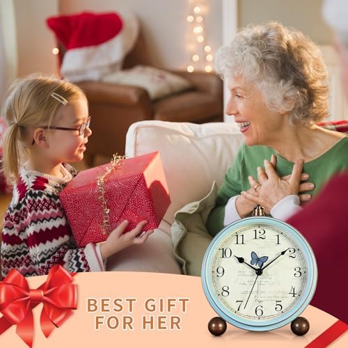 Maxspace 5.2in Analog Clock, Retro Silent Desk Clock Non-Ticking & Battery Operated with Quartz Movement,Clock Decor for Bedroom Living Room