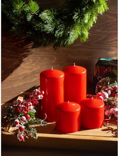 CANDWAX 3x6 Inch Red Pillar Candles Set of 3 - Unscented Christmas Pillars - 80-Hour Burn Time Self-Extinguishing Long Lasting Cone-Top Red Candles for Home Decor