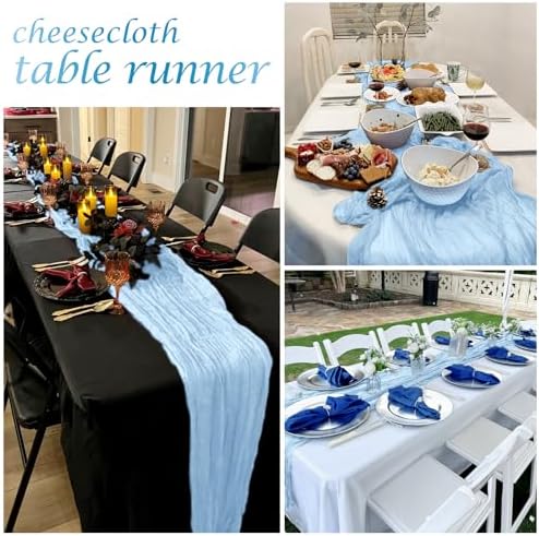 12 Pack Baby Blue Cheesecloth Table Runner 17 x 108 Inch Gauze Table Runner Fabric Semi Sheer Cheese Cloth Table Decor Bulk for Rustic Romantic Wedding Baby Shower Table Decoration