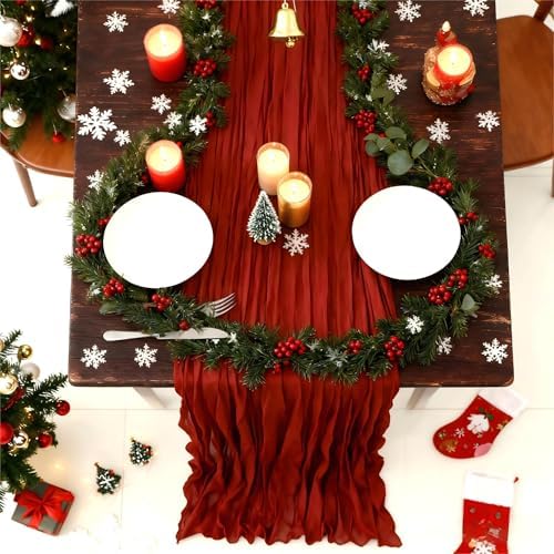 DOLOPL Christmas Table Runner 13.3FT Red Cheesecloth Table Runner for Christmas Decorations Romantic Cheese Cloth Table Runner for Wedding Party Decoration
