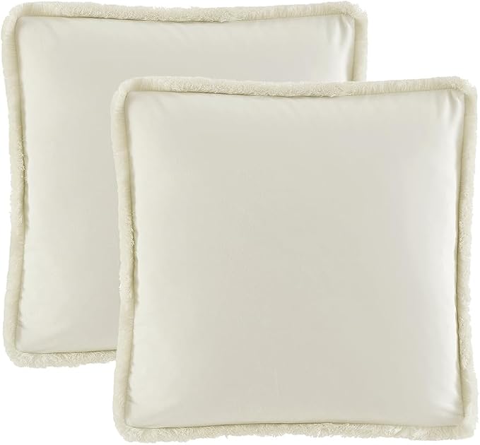 JUSPURBET Cream Velvet Throw Pillow Covers 22x22 Inch Set of 2 with Soft Tassel Fringe Luxury Boho Pillowcase for Sofa Couch Bed Home Decor Machine Washable