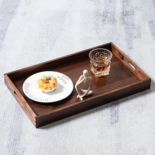 20"x12" Medium Black Walnut Wood Ottoman Tray with Handle