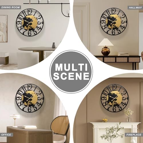 Wall Clock,Decorative Wall Clocks for Living Room Decor,World Map Design Metal Frame for Corridor, Staircase, Kitchen, Outdoor & Thoughtful Gift