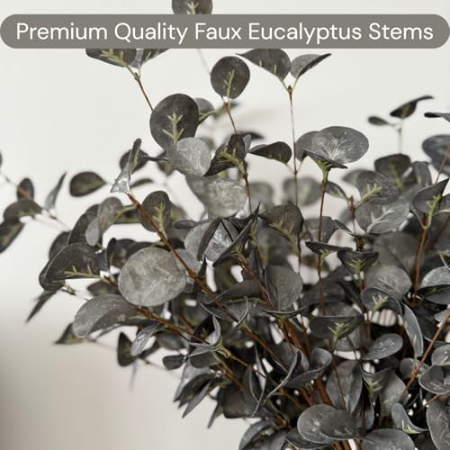 6 Branches Artificial Long Eucalpytus Stems For Tall Vase, Real Look