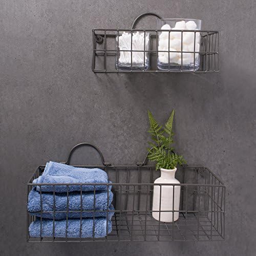 DII Farmhouse Vintage Décor, Wire Wall Basket, Assorted, Gray, 2 Piece
