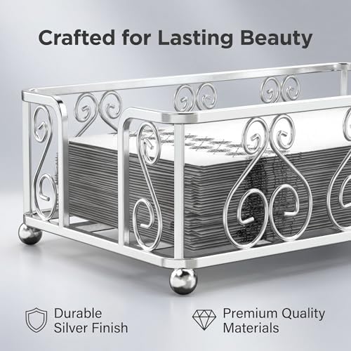 Guest Towel Holder Tray for Bathroom Countertop, Silver Napkin