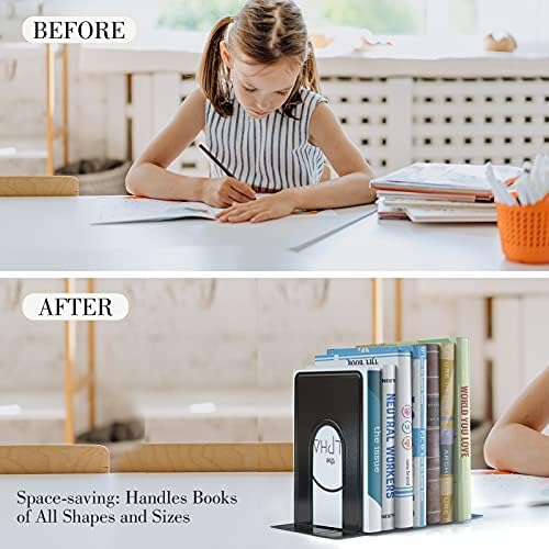 Optomni Bookends, Book End Supports Heavy Duty Metal Bookend Support, Book Ends Supports for Shelves Decor Home Office School (2 Pairs/4 Pieces, Black)